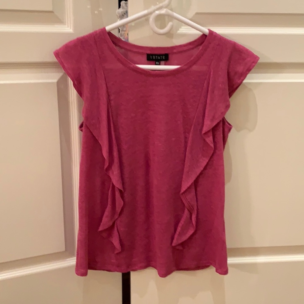 1.State Magenta Plum Ruffle Linen Tank XS